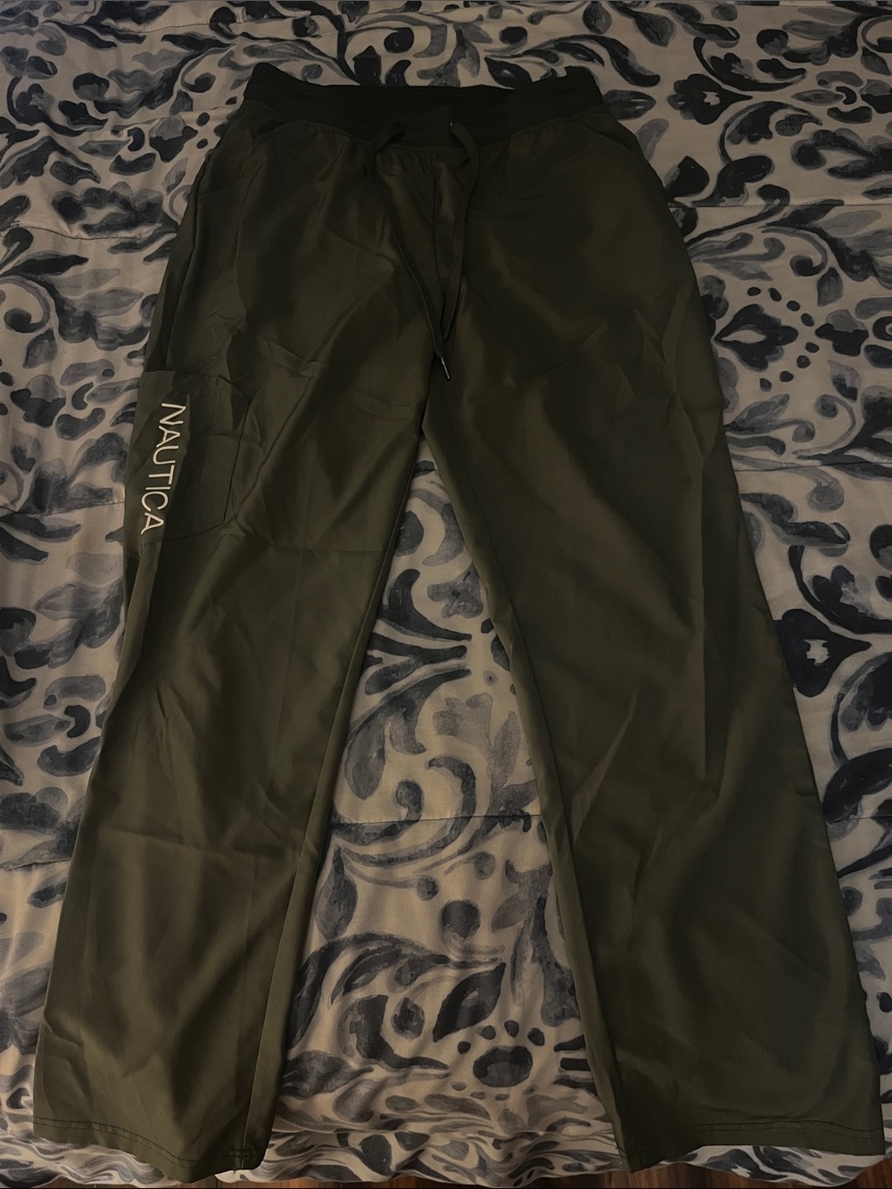 Nautica Olive Green Wide Leg Pants with Drawstring